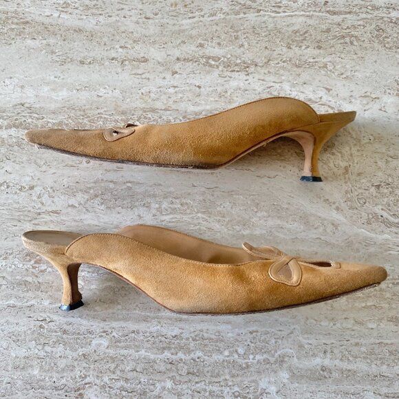 Vintage Manolo Blahnik Cutout Kitten Heel Mules - Picture 6 of 9